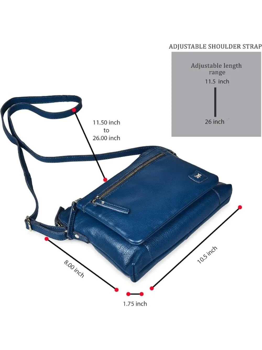 Women's Blue Genuine Leather Sling Purse with Adjustable Strap Crossbody bags